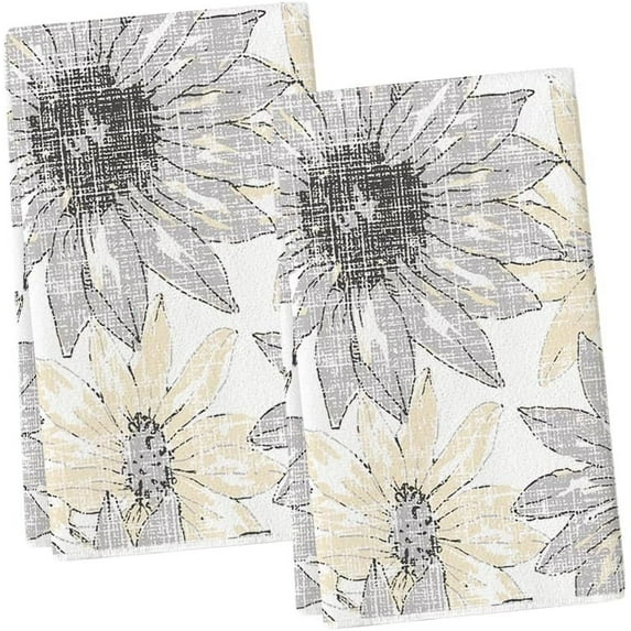 Silver Floral Boho Kitchen Towels Dish Towels, 18x26 Inch Seasonal Spring Decoration Hand Towels Set of 2