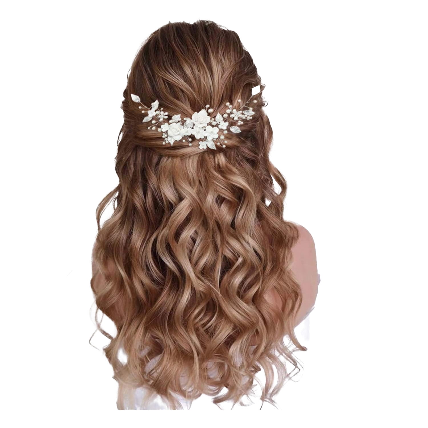 Silver Floral Bridal Hair Vine - Pearl & Leaf Wedding 
