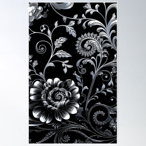 Silver Floral Elegance Poster Wall Art, Modern Wall Decor For Living Room Bedroom, 8x12 UNFRAMED