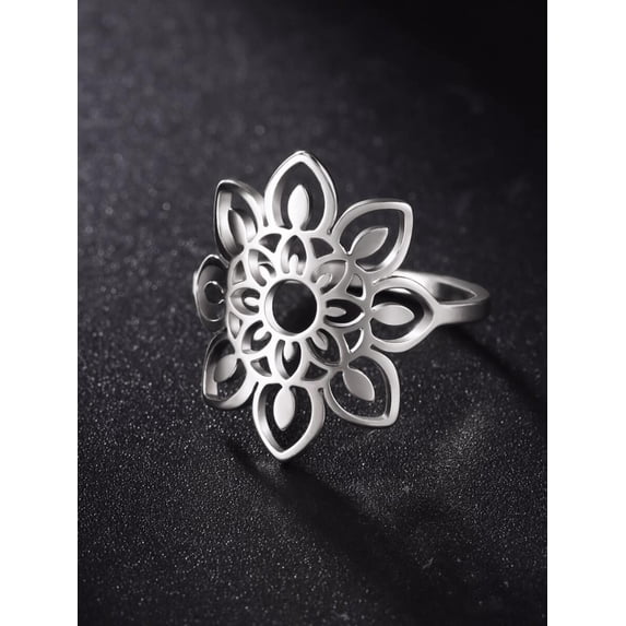 Silver Floral Filigree Stainless Steel Ring For Women