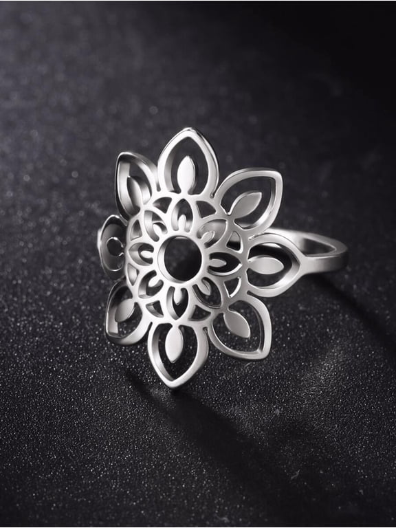 Silver Floral Filigree Stainless Steel Ring For Women