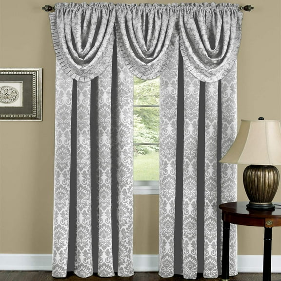 Silver Floral Transitional Blackout Curtain Panel: 52" x 84", Rod Pocket Panel