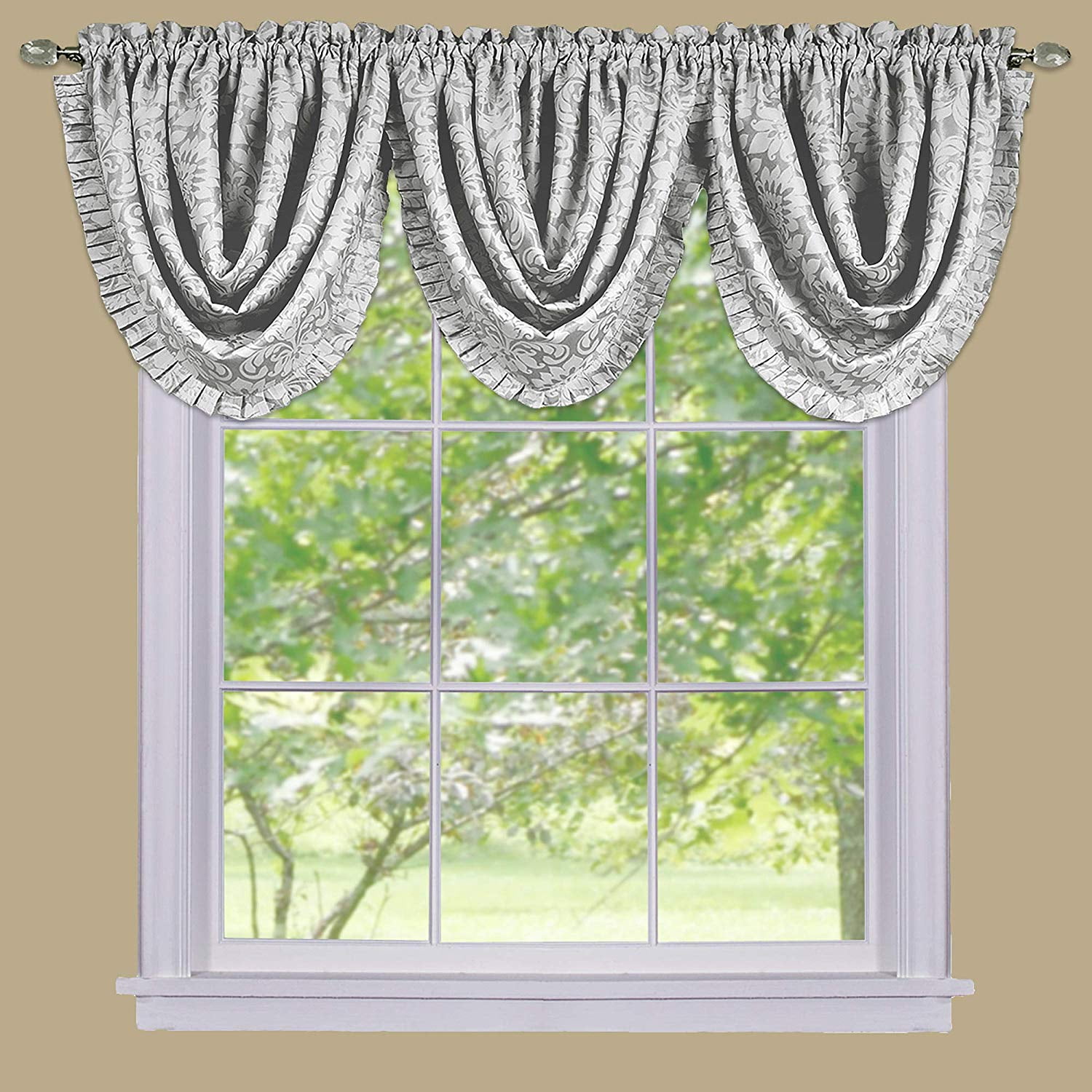Vlanace Silver Floral Transitional Blackout Curtain Panel: Pleated Waterfall ...