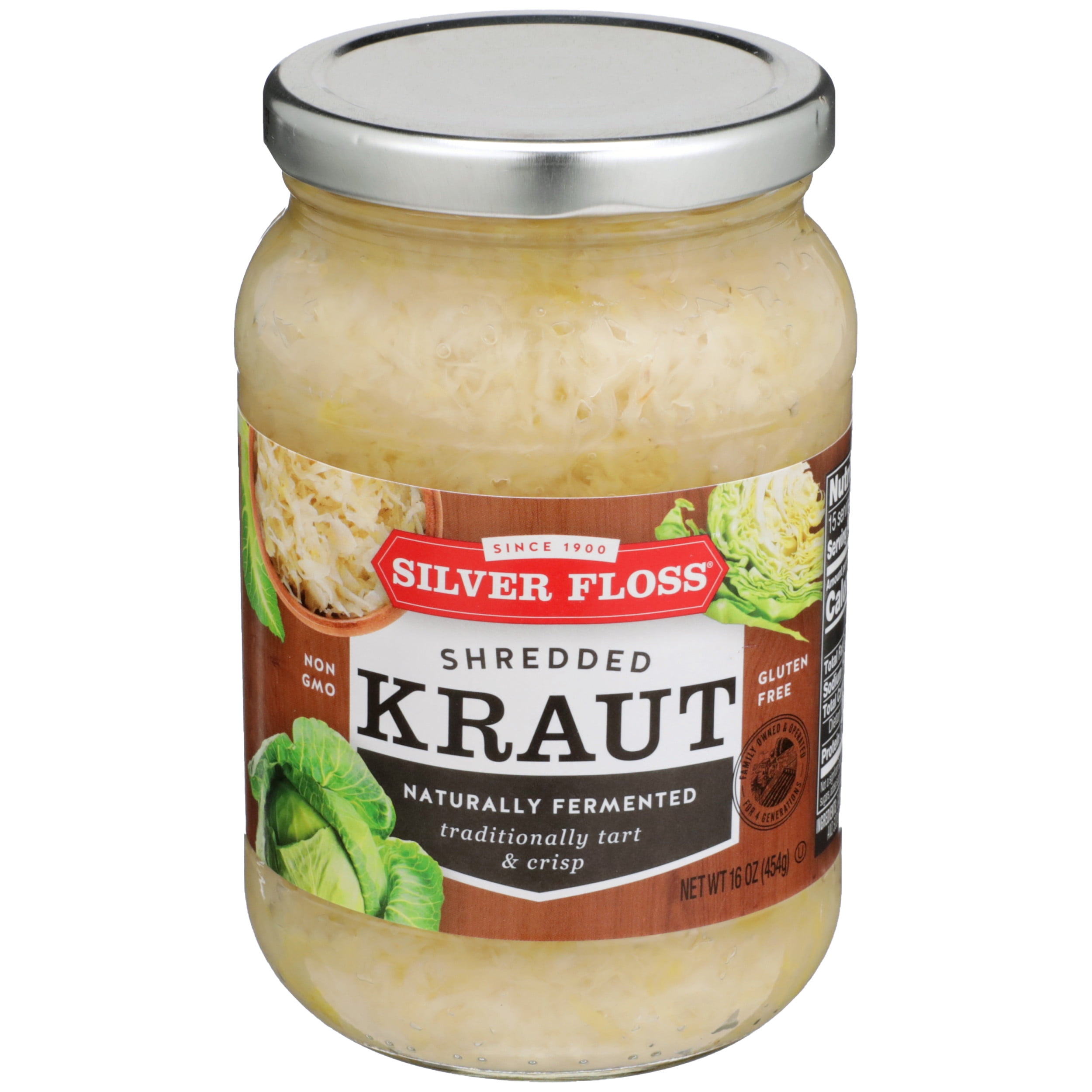 Silver Floss Naturally Fermented Shredded Sauerkraut, 16 Oz Jar