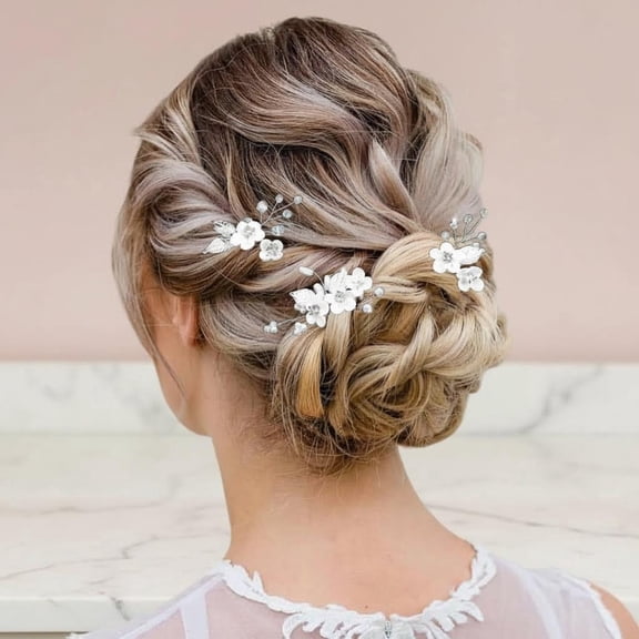 Silver Flower Bride Wedding Hair Pins Leaf Bridal Headpiece Pearl Rhinestone Bridesmaids Hair Accessories