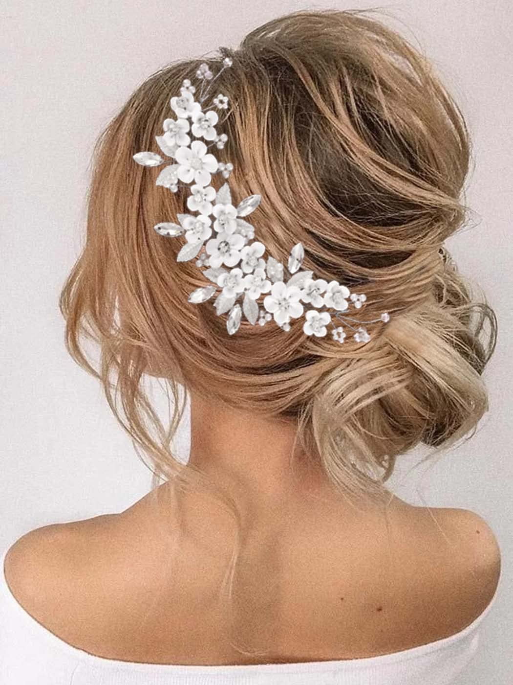 Silver Flower Bride Wedding Hair Vine Pearl Bridal Hair  display picture 1