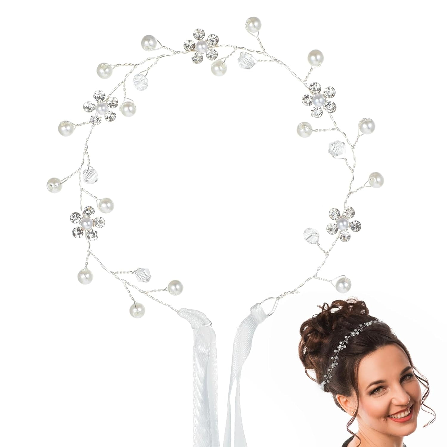Flower Girl Headband - Pearl & Silver Flower Crown For Weddings & Birthdays