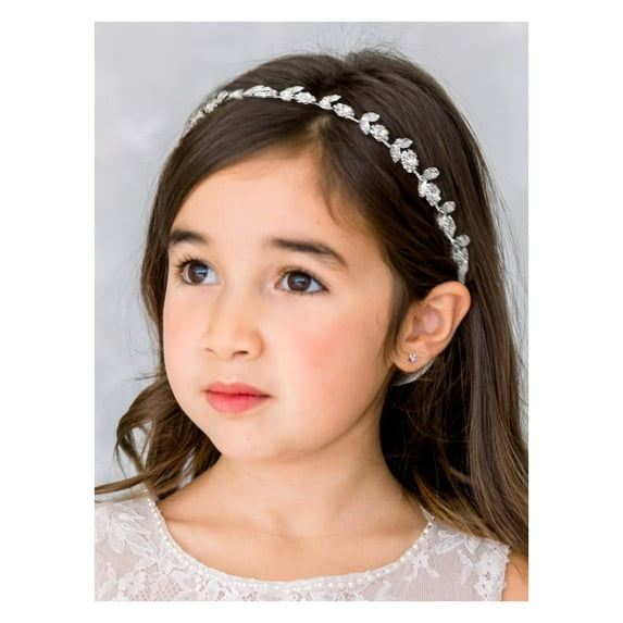 Silver Flower Girl Headpiece for Wedding Crystal Baby Girl Headband Flower Crown Communion Hair Accessories for Birthday, Photography
