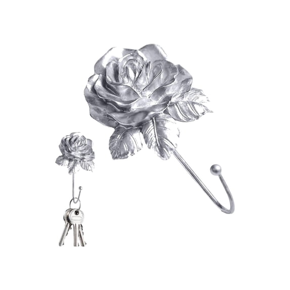 Flower Vintage Rose Decorative Coat Rack Towel Key Holder Resin Metal Wall Mounted Entryway Organizer Wall Hooks, 1-Pack