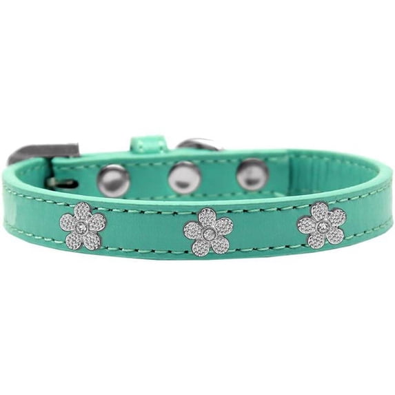 Silver Flower Widget Dog Collar, Aqua - Size 20