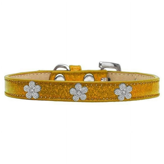 Silver Flower Widget Dog Collar, Gold Ice Cream - Size 14