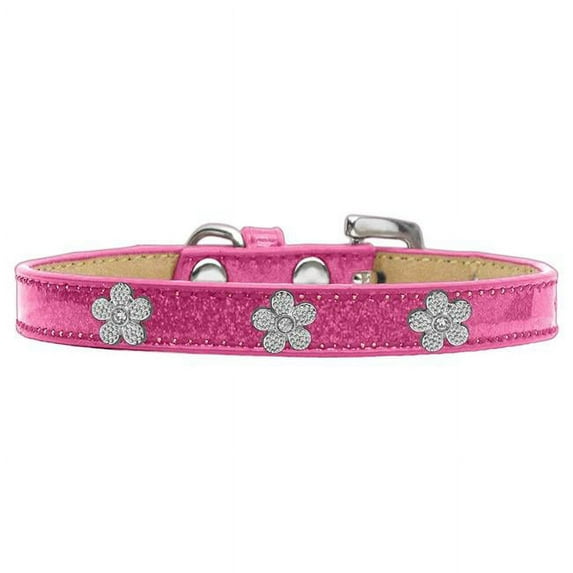 Silver Flower Widget Dog Collar, Pink Ice Cream - Size 10