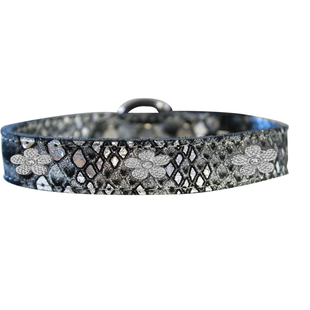 Silver Flower Widget Dragon Skin Genuine Leather Dog Collar - Walmart.com