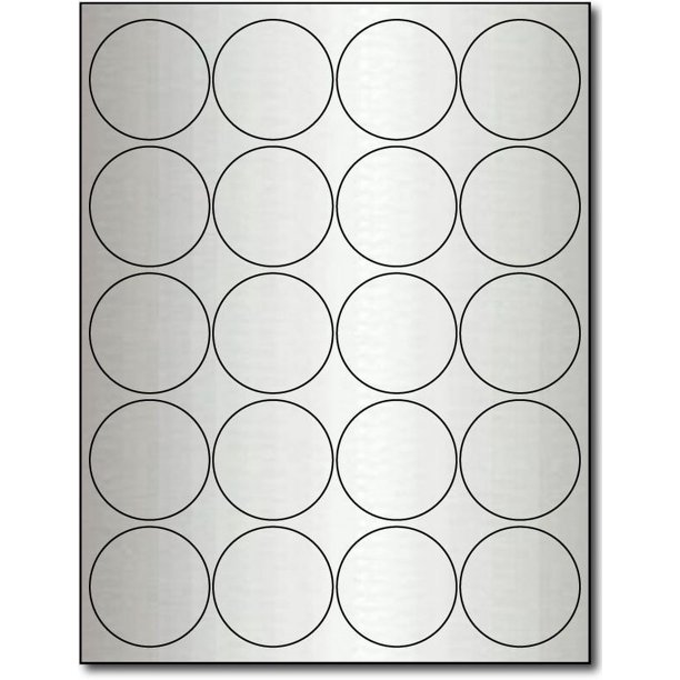 Silver Foil 2" Round Labels for Laser Printers 10 Sheets / 200 Labels
