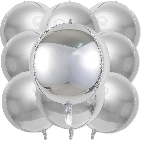 Silver Foil Balloons, GIXUSIL 9Pcs 22in Large Foil Silver Balloons Metallic 4D Round Mirror Balloon for Wedding Shower Birthday Graduation New Year Party Decorations