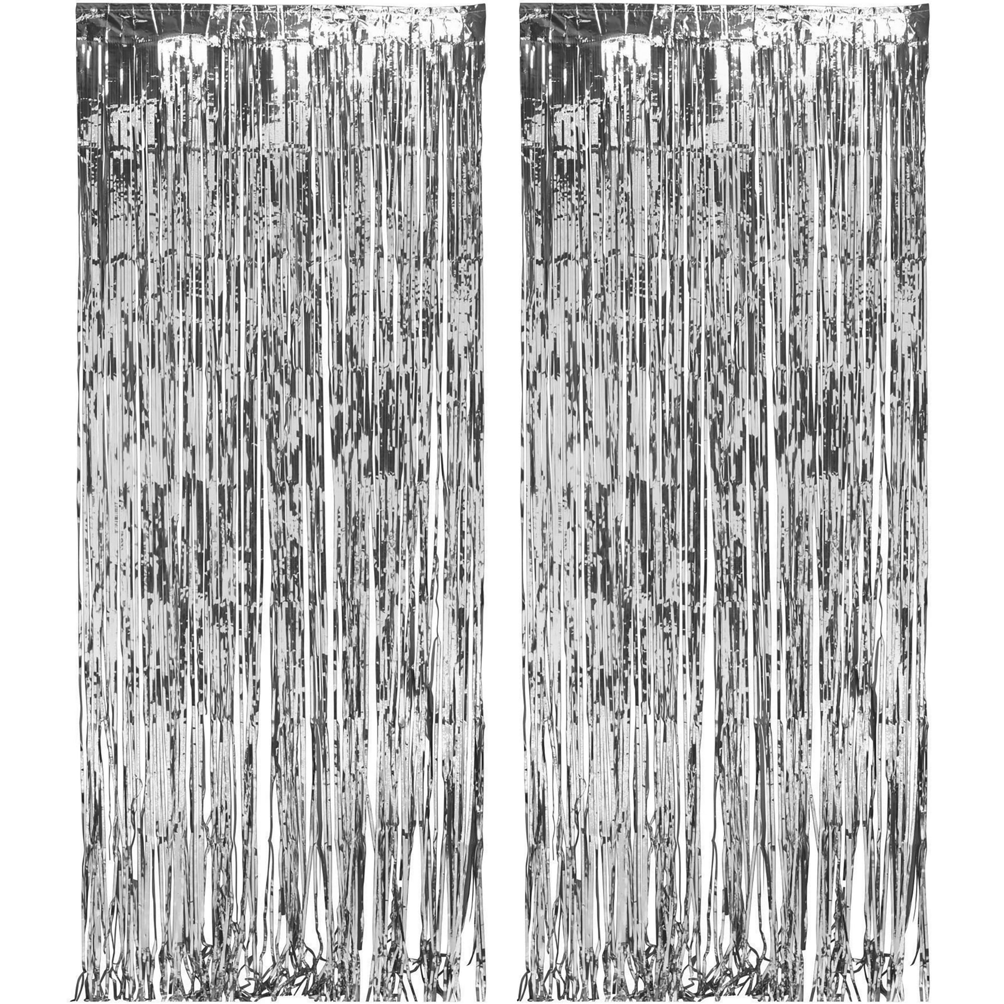 Way to Celebrate Metallic Silver Foil Door Curtains for Parties, 3' x 8', Set of 2