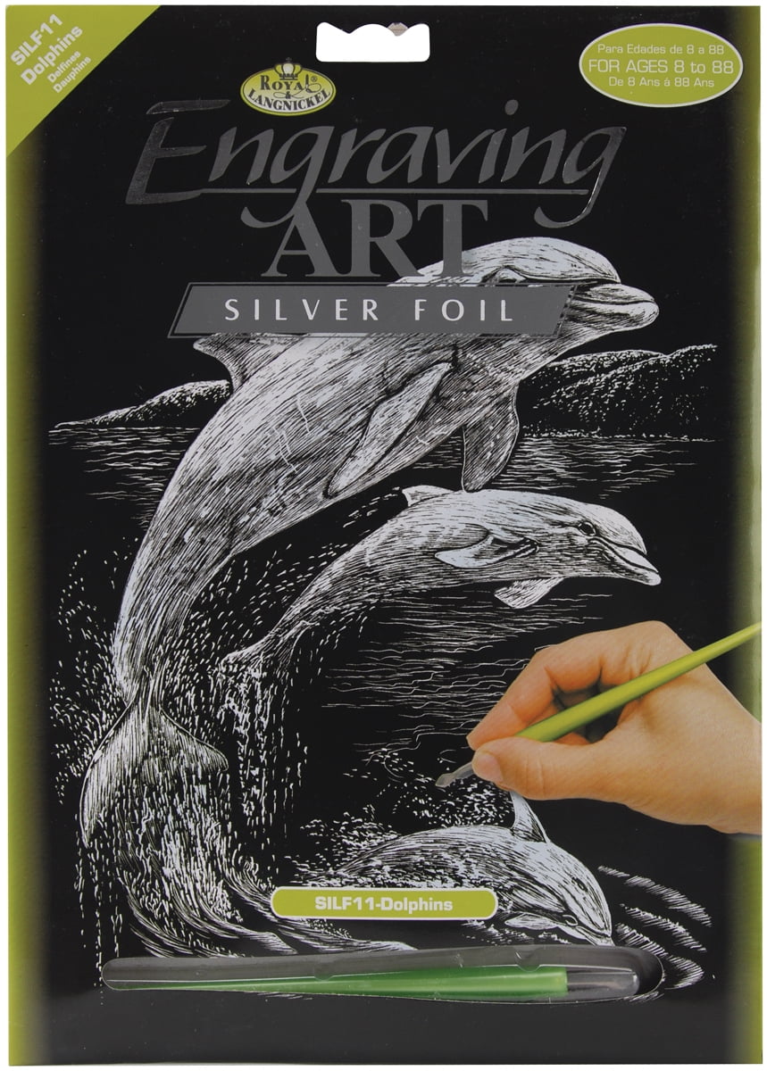 Silver Foil Engraving Art Kit 8"X10"Dolphins