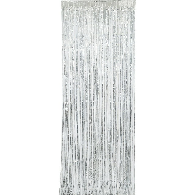 Silver Foil Fringe Curtain - 3' X 8' Metallic Tinsel Party Backdrop