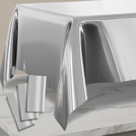 Silver Foil Table Cover, Rectangle Waterproof Tablecloth, Disposable Plastic Party Tablecloth for Graduation Wedding Birthday Party Decorations