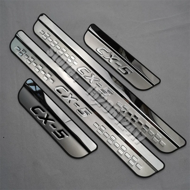 Door Sill Guards For Mazda CX-5 2013-2022 – 4-Piece Stainless Steel + ABS Set – Anti-Scratch Protection, Black Trim