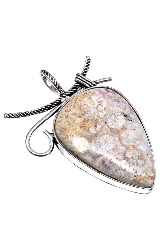 Silver Fossil Coral Gemstone Handmade Gift For Her Jewelry Pendants 2"