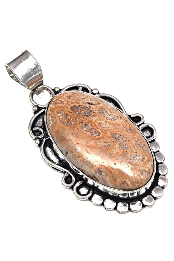 Silver Fossil Coral Gemstone Handmade Gift For Her Jewelry Pendants 2"