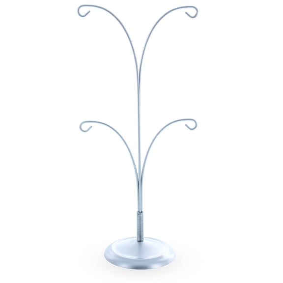 4-Arm Tree Branch Silver Metal Ornament Display Stand 12 Inches (Poland)