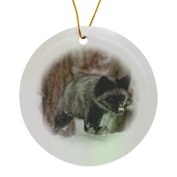3drose, Silver Fox a Melanistic Form of the Red Fox, Montana, Circle Porcelain Ornament