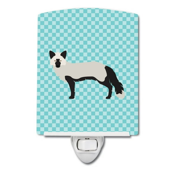 Silver Fox Blue Check Ceramic Night Light