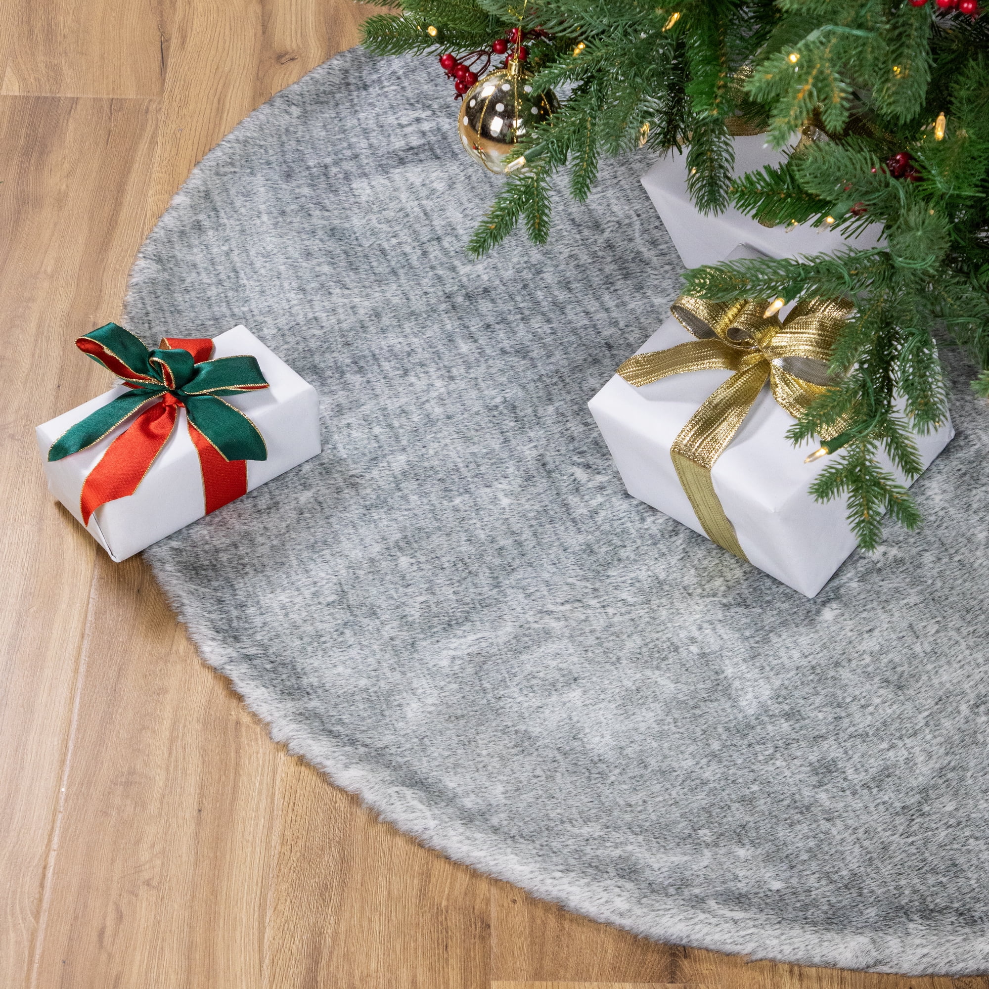 Silver Faux Fur 48" Christmas Tree Skirt