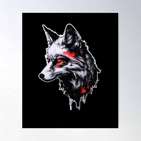 Silver Fox Red Eyes Poster Wall Art, Modern Wall Decor For Living Room Bedroom, 12x18 UNFRAMED