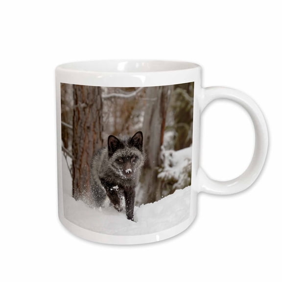 3drose, Silver Fox Running Through the Snow, Montana, 15oz Mug