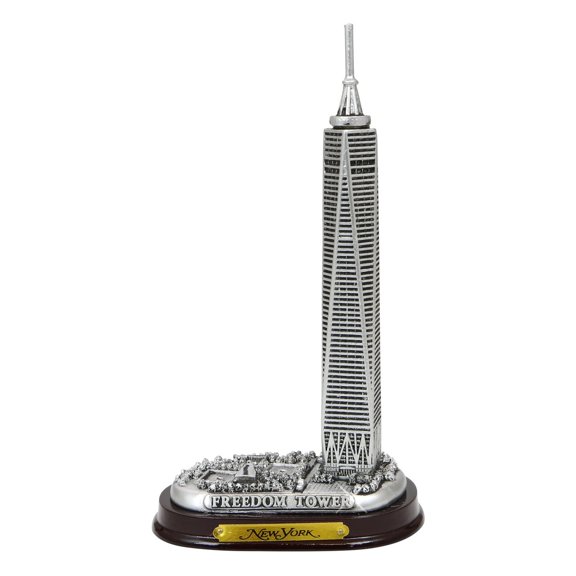 Silver Freedom Tower Model with Wooden Base 6 Inches