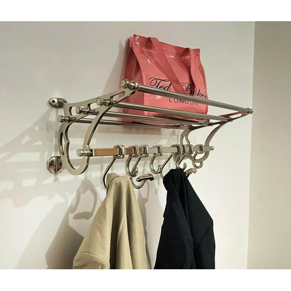 Silver French COATRACK/Luggage Rack/Train Wall Mounted Rack vintag luxury Active collectible home decor clothes rack