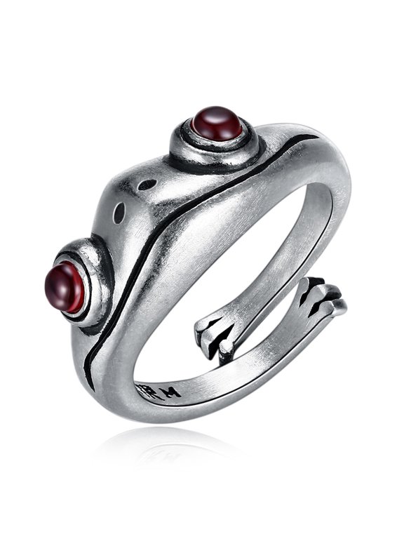 Silver Frog Open Rings Vintage Cute Animal Finger Ring for Women Men Couples