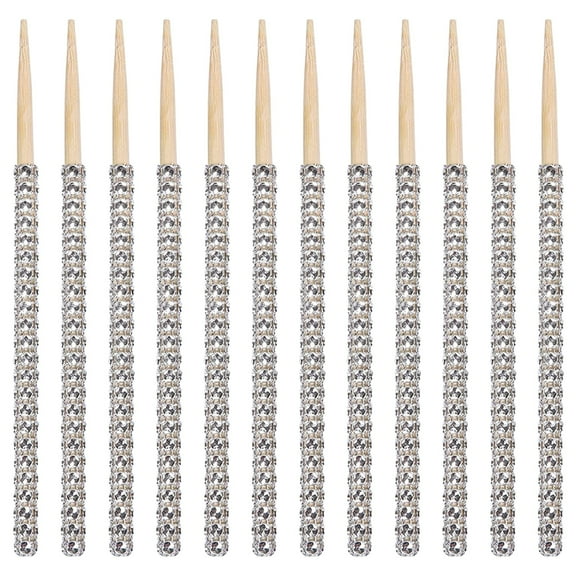Silver Fruit Fork Drill Bamboo Skewer, 1 Set of 12 Bamboo Skewers, 12Pcs Caramel Sticks Mesh Wrapped Skewers for Glitter Candy Christmas Wedding & Birthday Decor Makeup Organizers