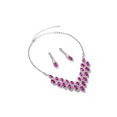 thumbnail image 1 of Silver Fuchsia Stone Long Teardrop Pear Shape Dangle Earrings & 2 Rows Teardrop Shape Rhinestones in V-shape Necklace Jewelry Set, 1 of 1