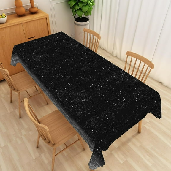 Silver Galaxy Rectangle Tablecloth 60x84 Inch Space Starry Night Sky Silver Star Black Fabric Table Cloth Polyester Anti-Wrinkle Washable Table Cover for Birthday Theme Party Dining Decor