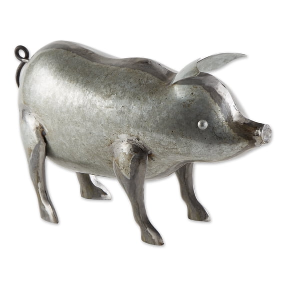 Silver Galvanized Pig Sculpture