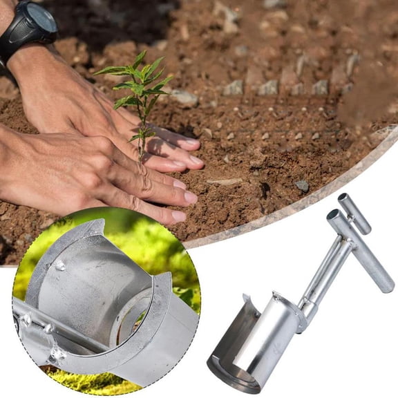 Silver Garden Bulb Planter, Stainless Steel Seedling Transplanter and Fruit Tree Drilling Tool, 1 Piece