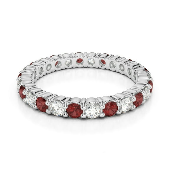 Silver Garnet Ring, Full Eternity Band Round 3mm Garnet Gemstone 925 Sterling Silver Women Wedding Ring, Alternate Style Stackable Ring_7.5