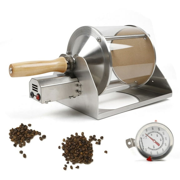 Silver Gas Coffee Bean Roaster 15*8.3*8.5inch for Roasting Coffee Beans DC 12V 2A Pure Copper Motor 30r/min