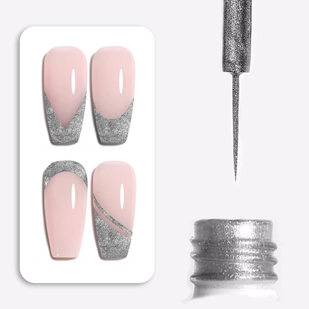 Silver Gel Nail Polish For French Tip Nail Polish ,Nail Art Gel Silver Gel Liner Nail Polish PaintingGel,Soak Off UV Curing Built Thin Brush Manicure Set For Salon DIY