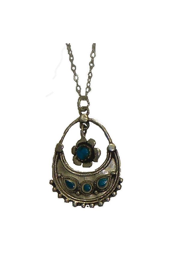 Silver Genuine Turquoise Pendant with Chain