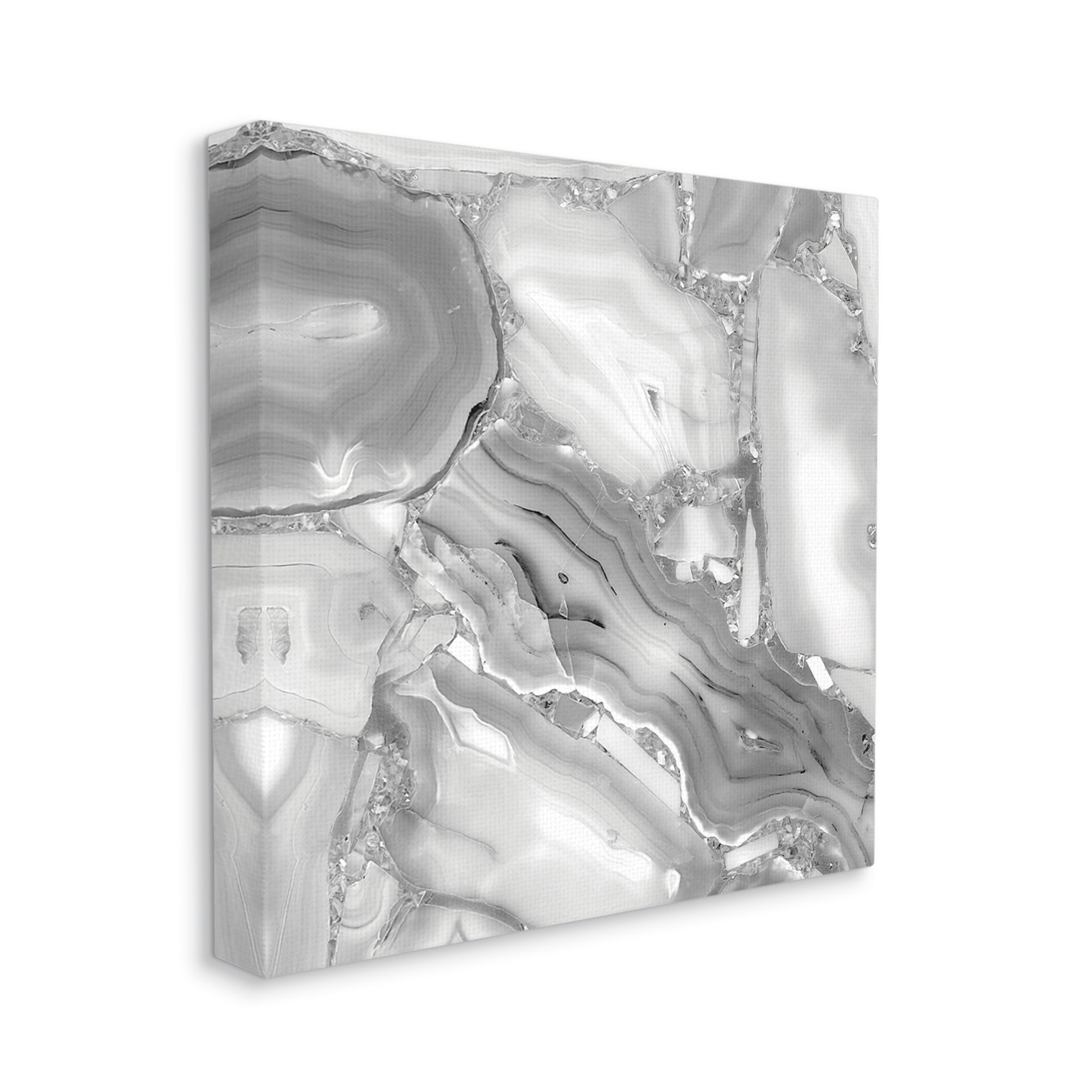Silver Geode Abstraction Rocky Earth Detail Abstract Gallery-Wrapped Canvas Print Wall Art, 17x17