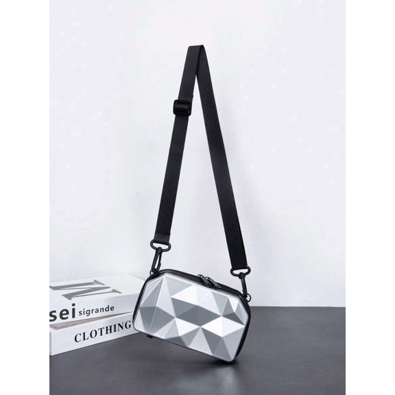 Silver Geometric Hard-Shell Crossbody Bag Mini Shoulder Bag