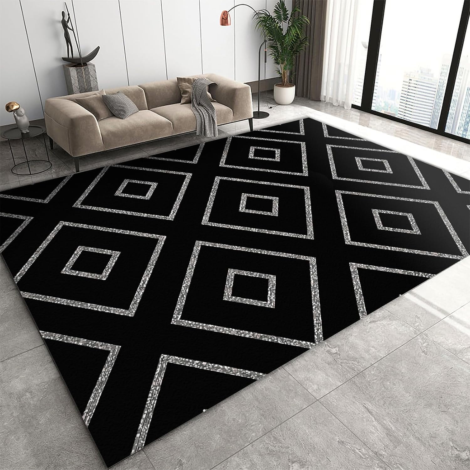Silver Geometric Pattern Area Rug, Modern Abstract Geometric Background ...