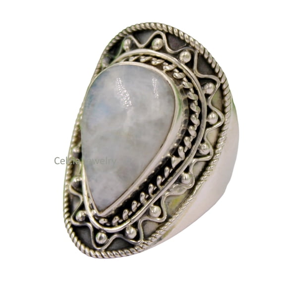 Silver Gift Ring, Moonstone Solid 925 Sterling Silver Ring