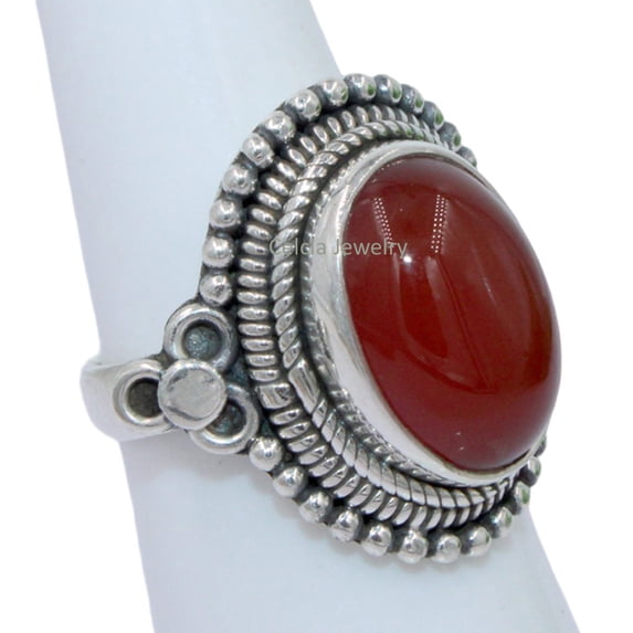 Silver Gift Ring, Red Onyx Solid 925 Sterling Silver Ring