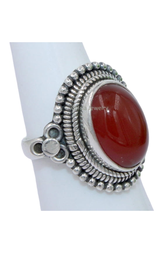 Silver Gift Ring, Red Onyx Solid 925 Sterling Silver Ring